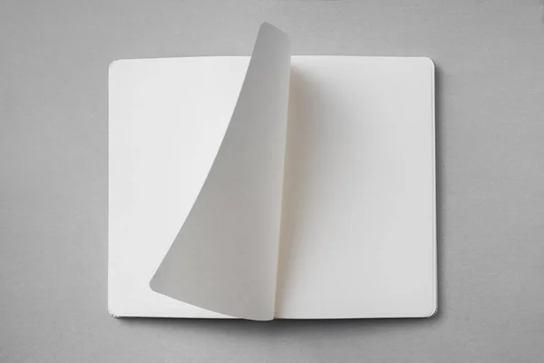 Concepto Diseño Vista Superior Del Cuaderno Blanco Con Blanco Abierto —  Fotos de Stock