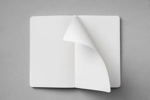 Concepto Diseño Vista Superior Del Cuaderno Blanco Con Blanco Abierto —  Fotos de Stock