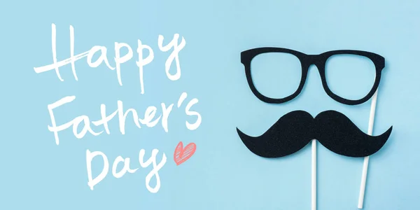 Top View Fathers Day Layout Silhouette Eyeglasses Beard Copy Space — Stock Photo, Image