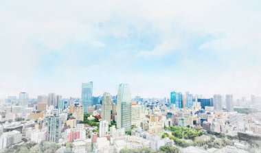 Gayrimenkul kurumsal İnşaat için iş kavramı-Tokyo, Japonya 'da panoramik modern şehir silüeti.