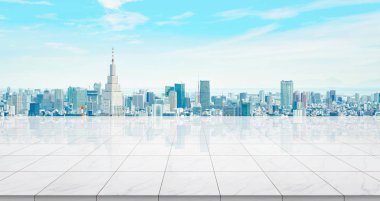 İş konsepti-Tokyo, Japonya 'nın panoramik modern Cityscape binaları ile boş mermer zemin üst.