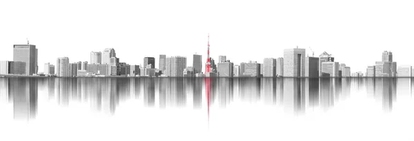 不動産と企業建設のためのアジアビジネスコンセプト 東京でモックアップのための反射とパノラマ都市都市のスカイラインビュー — ストック写真