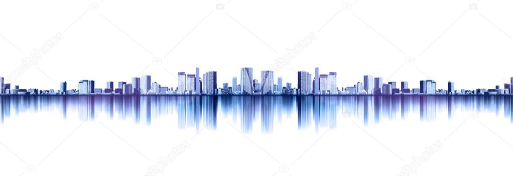 Asian Business concept for real estate and corporate construction - panoramic urban city skyline view with reflection for mock up in Tokyo, Japan.