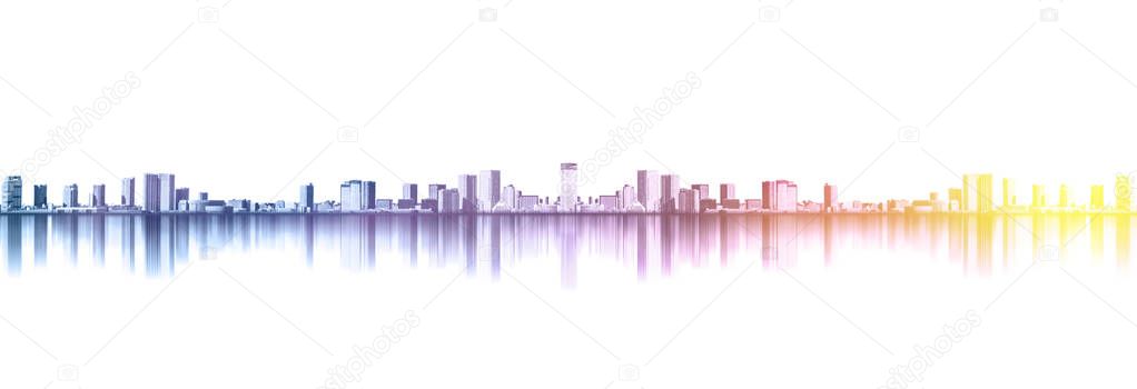 Asian Business concept for real estate and corporate construction - panoramic urban city skyline view with reflection for mock up in Tokyo, Japan.