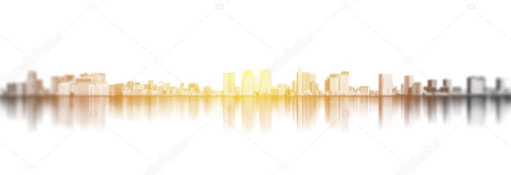 Asian Business concept for real estate and corporate construction - panoramic urban city skyline view with reflection for mock up in Tokyo, Japan.