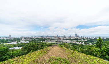 Gayrimenkul ve kurumsal inşaat için Asya iş konsepti - Miyagi Sendai panoramik modern şehir silueti havadan görünümü, Japonya.