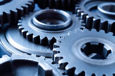 Ekip çalışması iş konsepti - endüstriyel arka plan için motor dişli tekerleklerin perspektif görünümü.