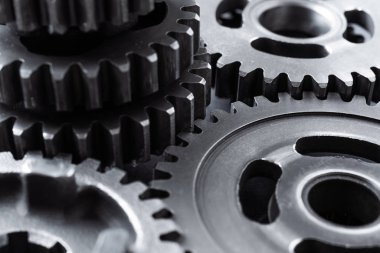 Ekip çalışması iş konsepti - endüstriyel arka plan için motor dişli tekerleklerin perspektif görünümü.