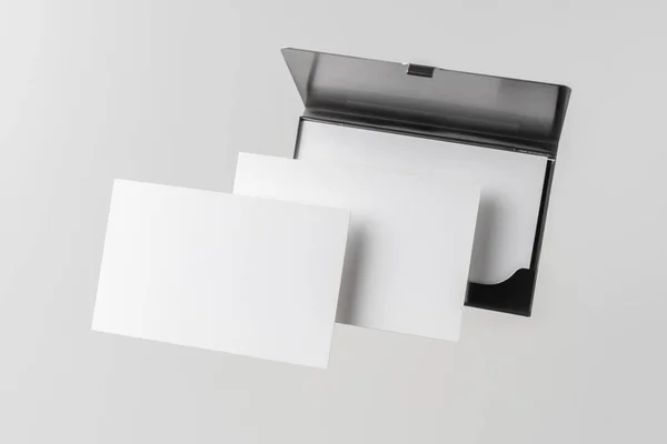 Edelstahlgehäuse Für Visitenkarten Isoliert Auf Weißem Hintergrund Für Mockup — Stockfoto