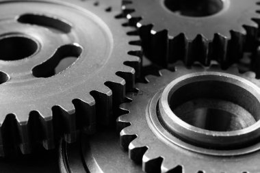 Ekip çalışması iş konsepti - endüstriyel arka plan için motor dişli tekerleklerin perspektif görünümü.