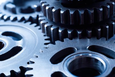 Ekip çalışması iş konsepti - endüstriyel arka plan için motor dişli tekerleklerin perspektif görünümü.