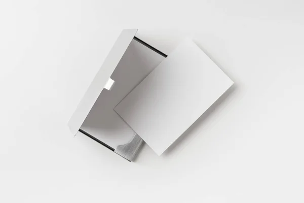 Caja Acero Inoxidable Para Tarjetas Visita Aisladas Sobre Fondo Blanco — Foto de Stock