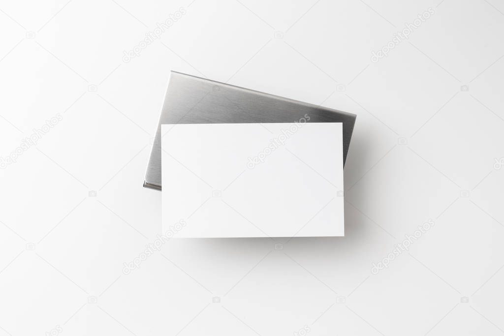 Stainless steel case for business cards isolated on white background for mockup.