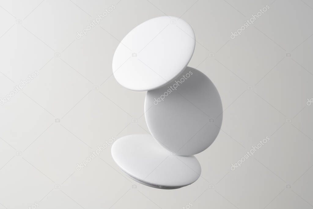 White badges floating on white background for mockup