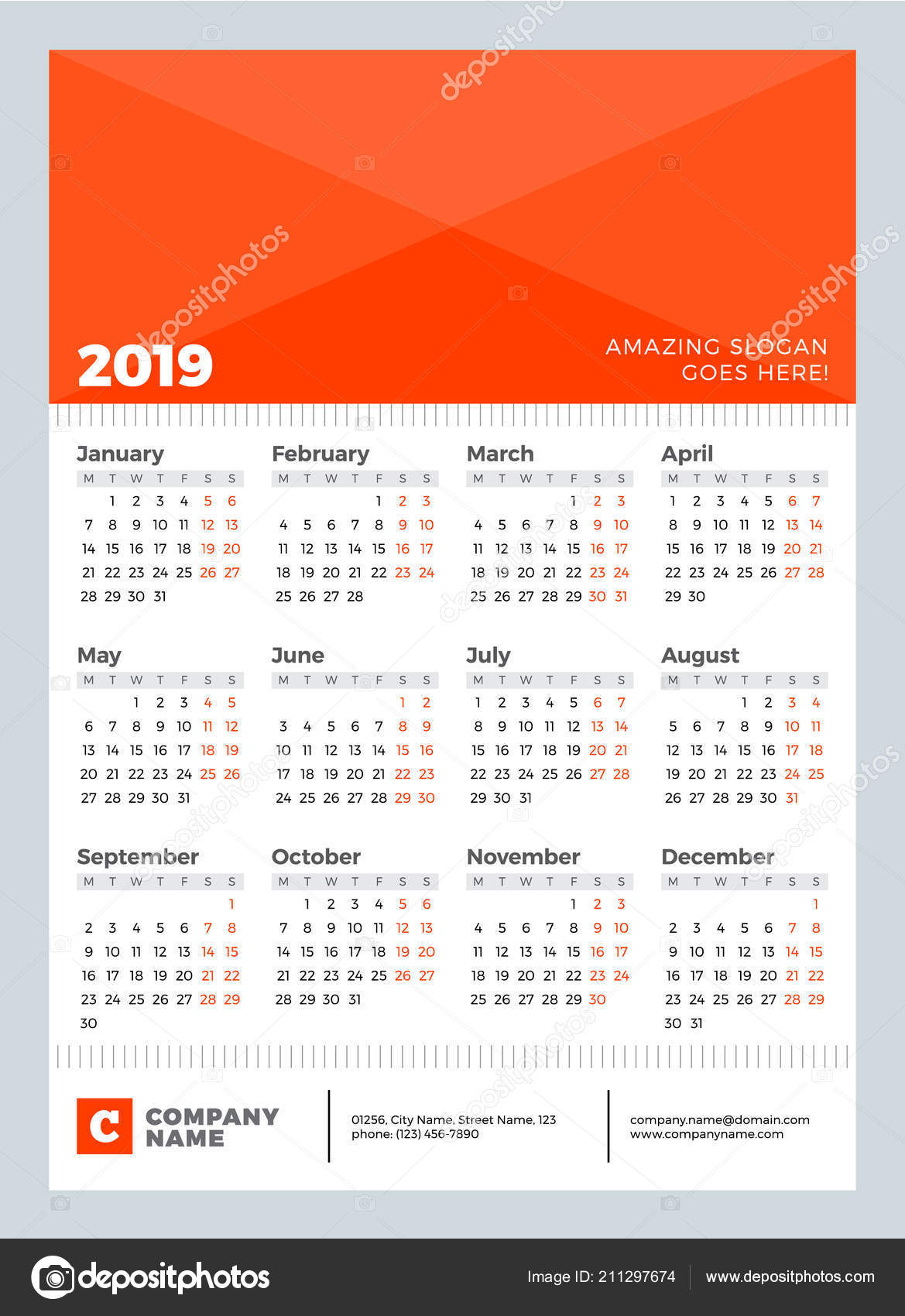 Calendar 19 Year Week Starts Monday Vector Design Calendar Template Stock Vector C Mikhailmorosin