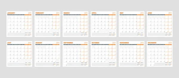 Kalendervorlage Für 2019 Jahr Satz Von Monaten Januar Februar März — Stockvektor