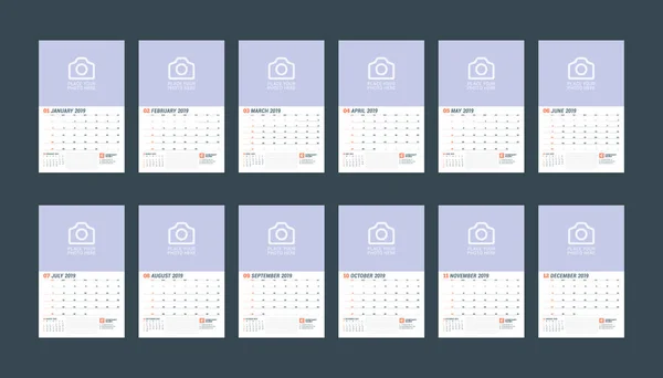 Πρότυπο Ημερολόγιο Για Έτος 2019 Σετ Των Μηνών Ιανουάριος Φεβρουάριος — Διανυσματικό Αρχείο