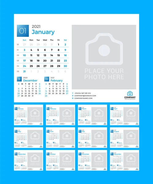 Календар Столів 2021 Рік Шаблон Векторного Дизайну Друку Місцем Фотографії — стоковий вектор