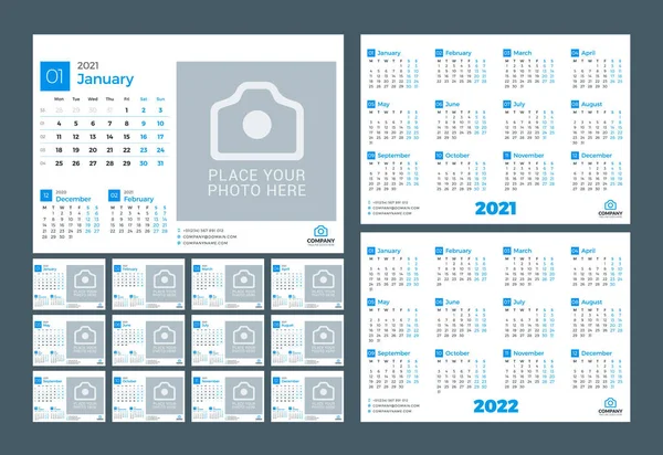 Calendario Escritorio Para 2021 Año Plantilla Impresión Diseño Vectorial Con Ilustraciones de stock libres de derechos