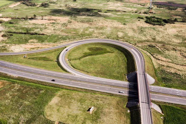 Secção Estrada Circular Estrada Intersecção Dos Fluxos Tráfego Vista Aérea — Fotografia de Stock