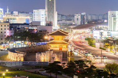 Cityscape at Heunginjimun Dongdaemun gate in Seoul South Korea clipart