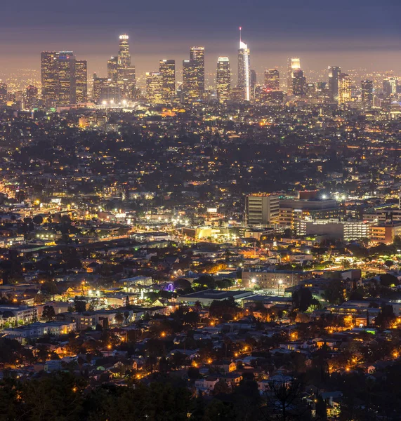 Los Angeles Downtown Sunset Aerial View California Estados Unidos — Foto de Stock