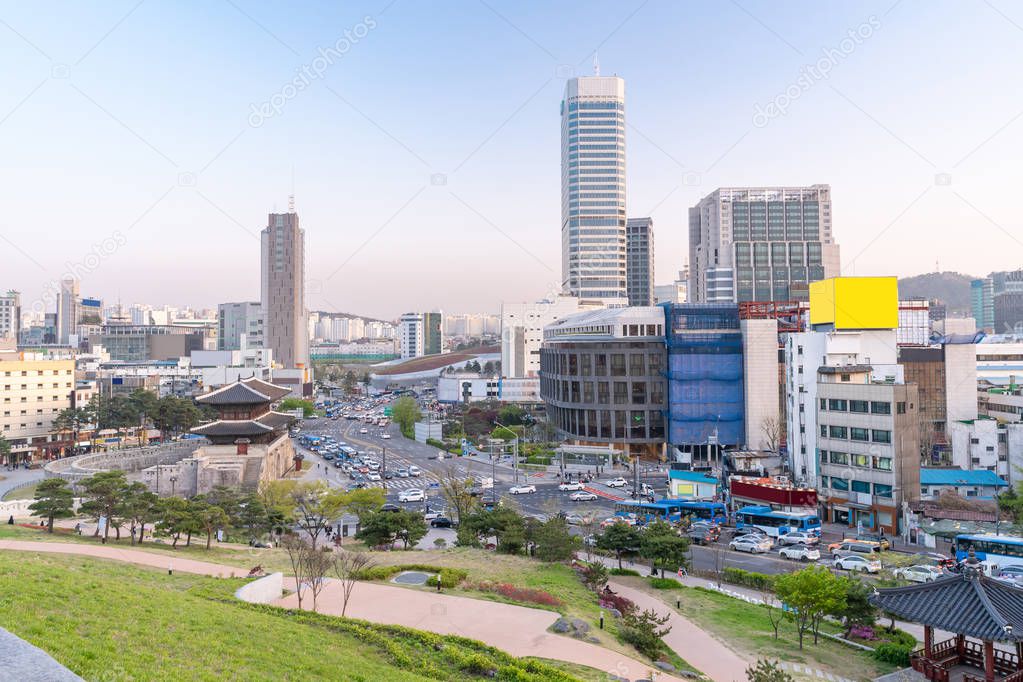 Cityscape at Heunginjimun Dongdaemun gate in Seoul South Korea