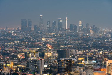 Hava Los Angeles Cityscape günbatımı, La California, ABD