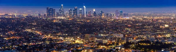 Los Angeles Downtown Panorama Letecký Pohled Západ Slunce Kalifornie Usa — Stock fotografie
