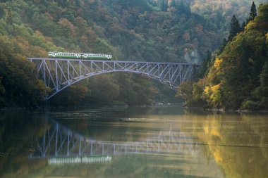 Autumn fall foliage Fukushima First Bridge View Point daiichi kyouryou in Mishima Fukushima Japan clipart