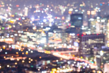 Soyut blurrred arka planını Seul Downtown cityscape Güney Kore gece görünümü