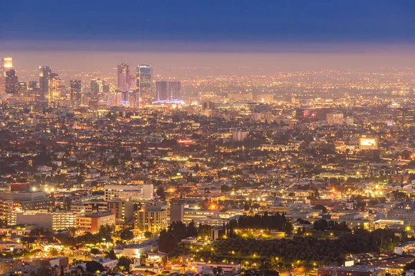 Los Angeles Downtown Sunset Aerial View California Estados Unidos — Foto de Stock
