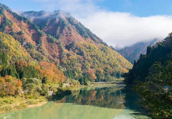 Fogliame Autunnale Koyo Nella Regione Tadami Fukushima Giappone — Foto Stock