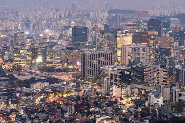 Воздушный Закат Ночной Вид Центр Города Сеула Сеульской Башней Южной — стоковое фото