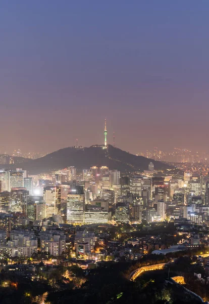 Puesta Sol Aérea Vista Nocturna Del Paisaje Urbano Del Centro — Foto de Stock