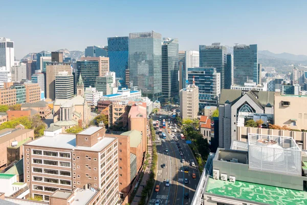 Flygfoto Över Seoul Myeongdong Downtown Stadsbilden Sydkorea — Stockfoto