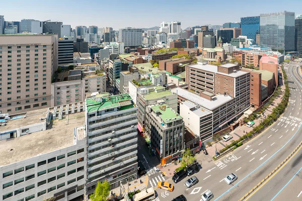 Widok Lotu Ptaka Seoul Myeongdong Downtown Gród Korea Południowa — Zdjęcie stockowe