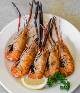 Izgara karides Barbekü, closeup görünümü