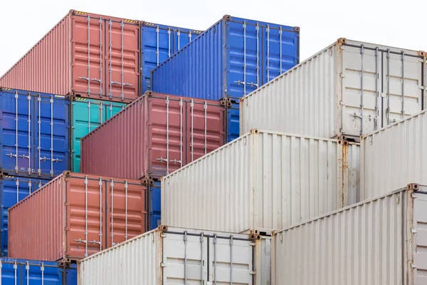 Cargo Containers Stack Sur Les Quais Jetée — Photo