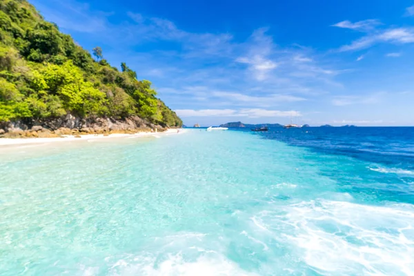 Tropical White Sand Beach Snorkel Point Speed Boat Andaman Sea — Stock Photo, Image