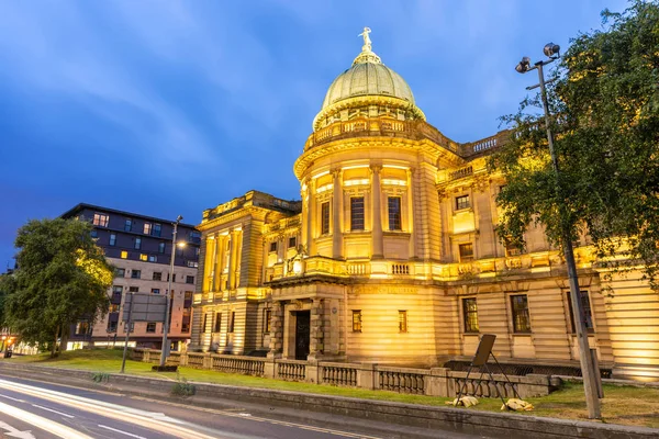 Solnedgången Skymning Glasgow Mitchell Library Offentligt Bibliotek Glasgow Skottland — Stockfoto