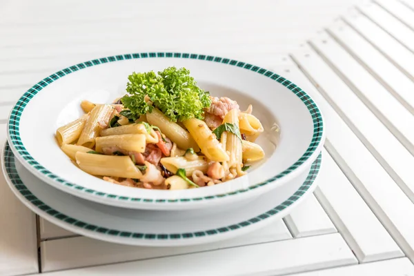 Bacon Aglio Olio Pasta Garlic Chilli — Stock Photo, Image