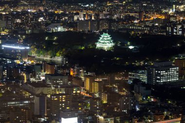 Nagoya şehir manzarası ile Nagoya Kalesi havadan görünümü
