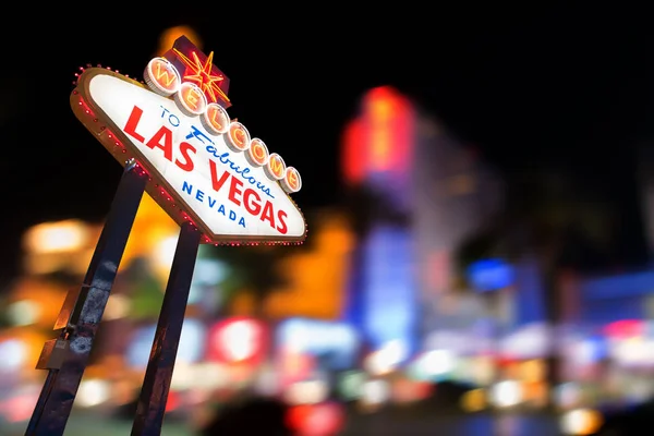 Ünlü Las Vegas Işareti Ile Las Vegas Cityscape Gece Arka — Stok fotoğraf