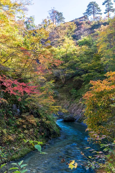 Valle Naruko Gorge Con Túnel Ferroviario Miyagi Tohoku Japón —  Fotos de Stock