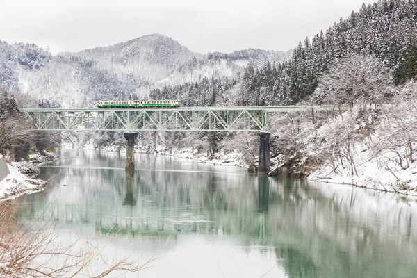 Tren Invierno Paisaje Nieve Puente —  Fotos de Stock
