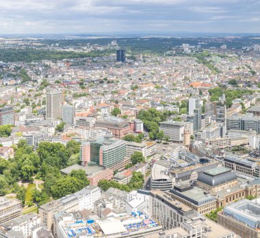 Almanya Frankfurt am Ana gökdelenler havadan görünümü panorama