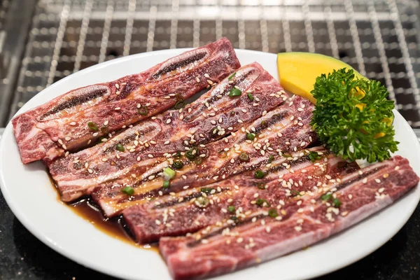 Côtelette Bœuf Wagyu Premium Crue Pour Yakiniku Japonais — Photo