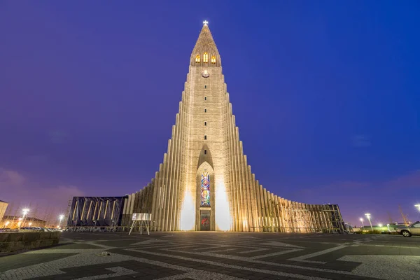 Hallgrimskirkja Kathedrale Reykjavik Island Bei Untergang Dämmerung — Stockfoto