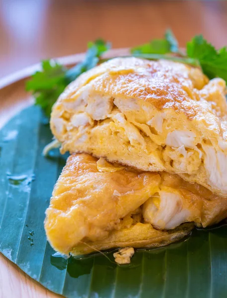 Thaise Omelette Met Krab Gebakken Met Krab Vlees Thaise Beroemde — Stockfoto